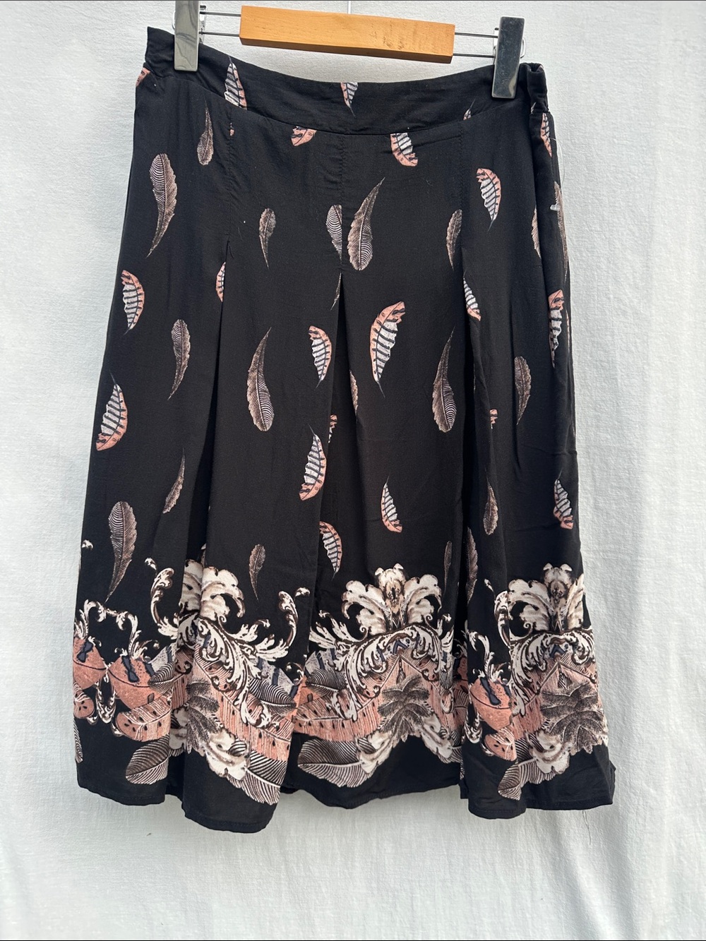 Solitaire Black Floral Border A-Line Skirt with Pink Accent
